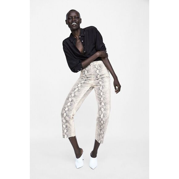 Zara‎ zw premium cropped snake print jeans - Picture 1 of 5